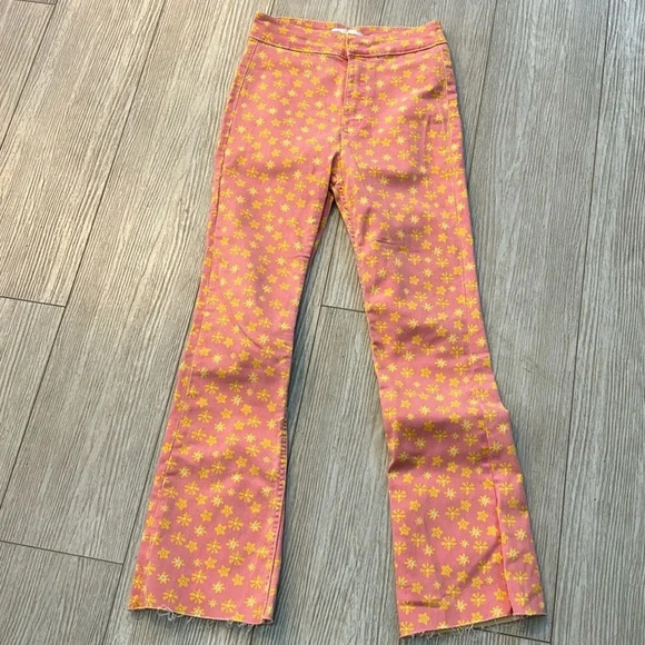 Zara Retro Daisy Floral Flare High Rise Bohemian Jeans 60s 70s 80s 90s size 2 - Picture 4 of 15